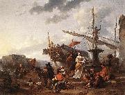 Nicolaes Pietersz. Berchem A Southern Harbour Scene oil painting reproduction